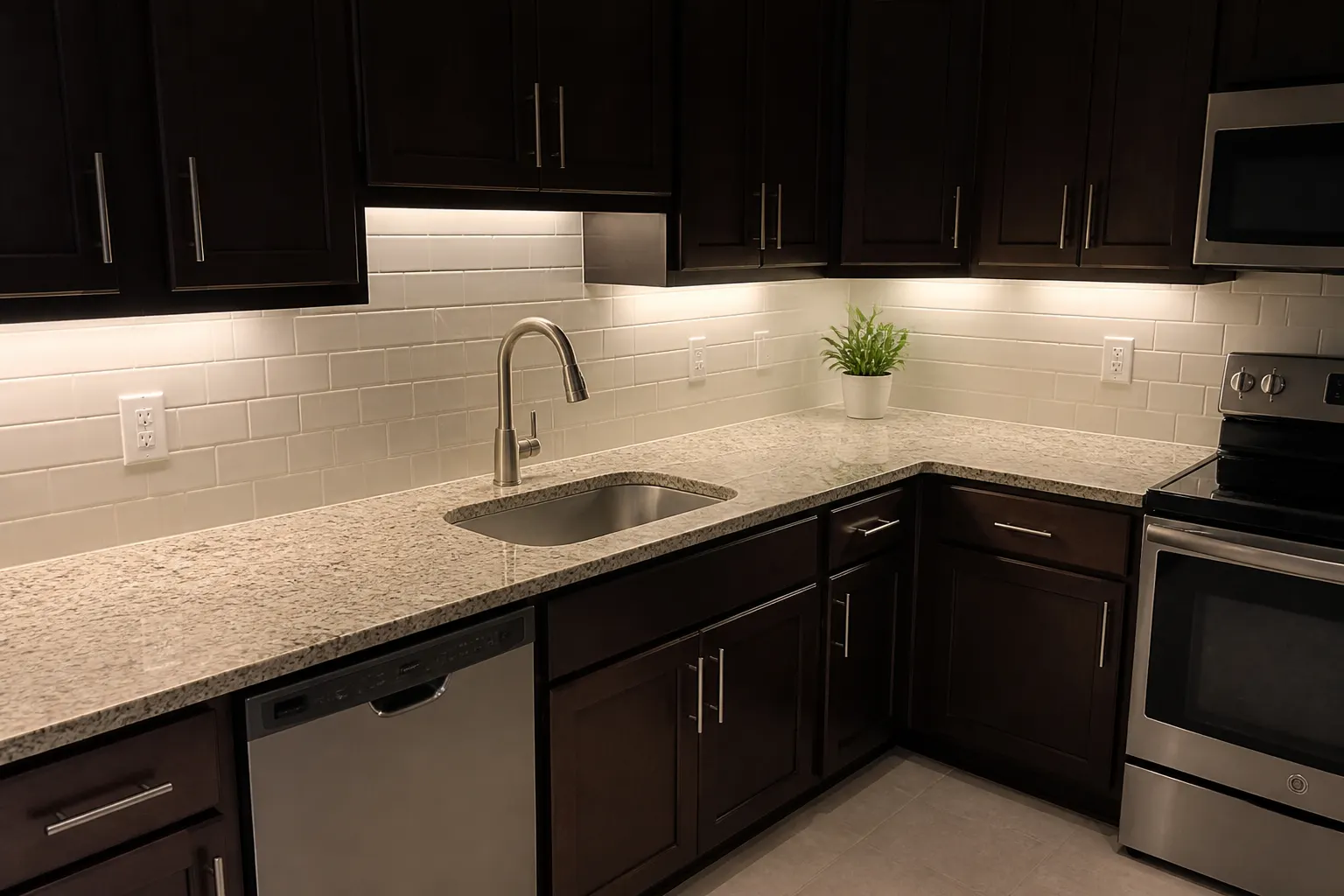 Under-cabinet LED lighting on a Tampa kitchen counter